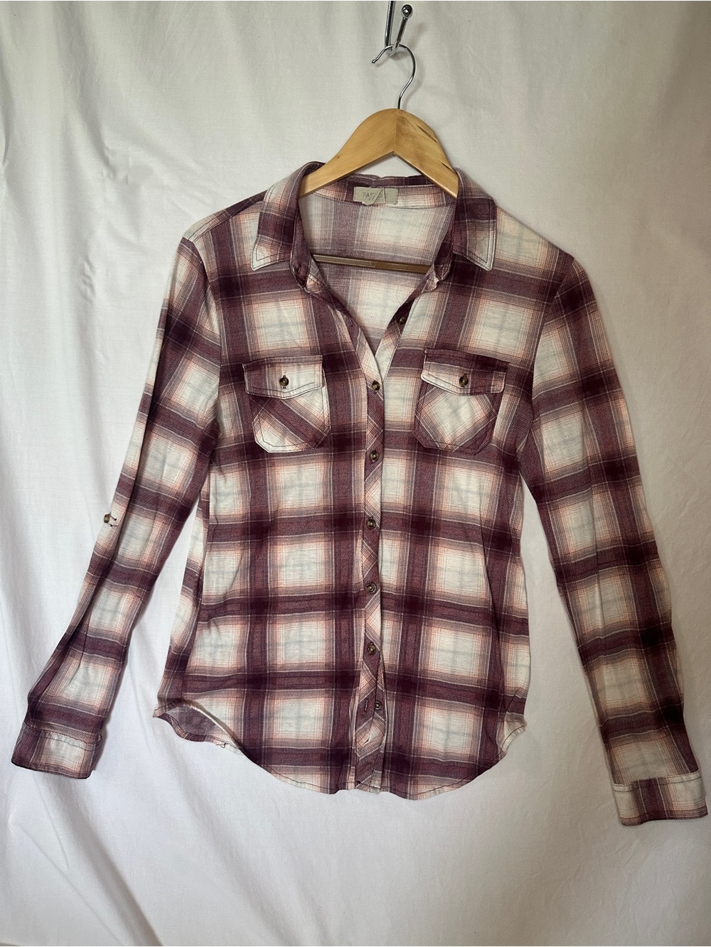 Passport Burgundy White Plaid Button-Down Shirt Flannel